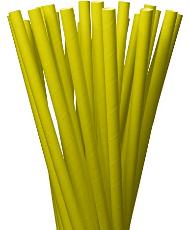 LAGETTO Jumbo Trinkhalme Papier XXL: 8 x 250 mm - 6 Farben 3 Packungsgrößen - Cocktail Strohhalme Papierstrohhalme Papiertrinkhalme (Gelb, 100 Stück)
