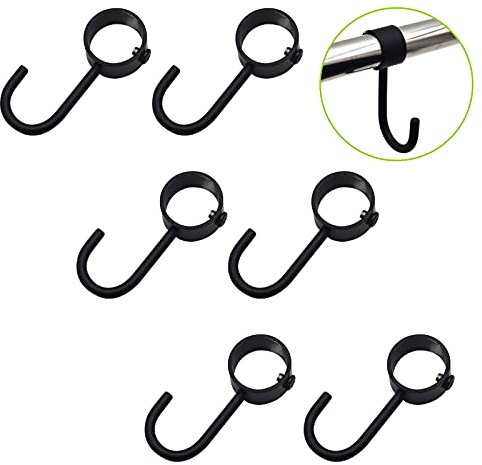 UFURMATE Schienen-Gleithaken, 6 Stück Schwarz Küchen-Aufbewahrungshaken aus Edelstahl, Zusätzliche Haken für Küche, Badezimmer, für Abnehmbare Stange (Durchmesser 25 mm)