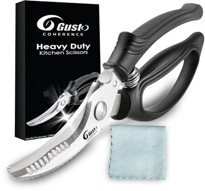 Heavy Duty Poultry Shears - Sharp Home Cooking Kitchen Scissor with Safety Lock & Hang Hole, Stainless Steel with Anti-Slip Handle for Cutting Food, Chicken, Bone, Meat, Fish, Vegetable, Herb