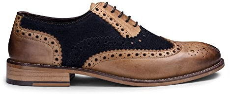 TruClothing.com Herrenschuhe, echtes Leder, Vintage-Optik, 20er-Jahre Daim Tweed Lacets, Hellbraun, Marineblau, 42 EU