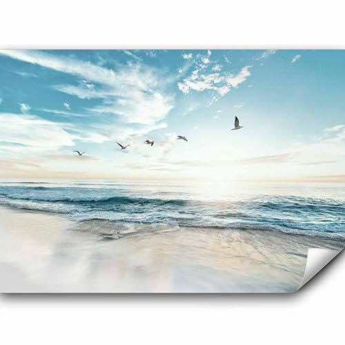 murando - Papier peint intissé Mer Plage 350x256 cm Décoration Murale XXL Poster Tableaux Muraux Tapisserie Panoramique Photo Trompe l'oeil Ciel Oiseaux Paysage Papiers peints Nature b-B-10023-a-a