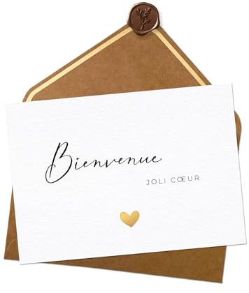 JoliCoon Carte Bienvenue joli coeur avec enveloppe - A6 - Bienvenue bebe