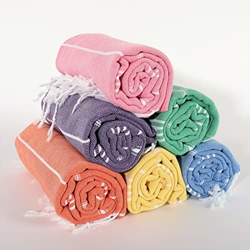 PADISHAHHOME Beach Towels Oversized 39x71 | Turkish Beach Towel | Quick Dry, Sand Free, Soft, Absorbent, Lightweight, Compact Travel Towel | Large Pool Towels | Turkish Bath Towels Set of 6