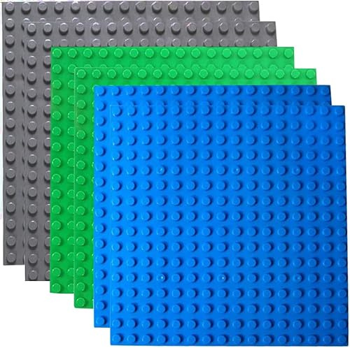 Base para Lego Duplo Classic,Pack de 6 Bases para Construir -Classic Base Verde-Azul-Gris-Placas Base de Bloques Grandes compatibles con Las Principales Marcas,Juego de Construcción para Niños y Niñas