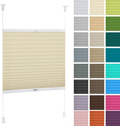 DECOOR Plissee ohne Bohren 40cm x 150cm Faltrollo Rollo für Fenster und Tür Nicht-invasive Fensterjalousien guter Sichtschutz und Sonnenschutz Breite der Überlappung 2 cm Écru