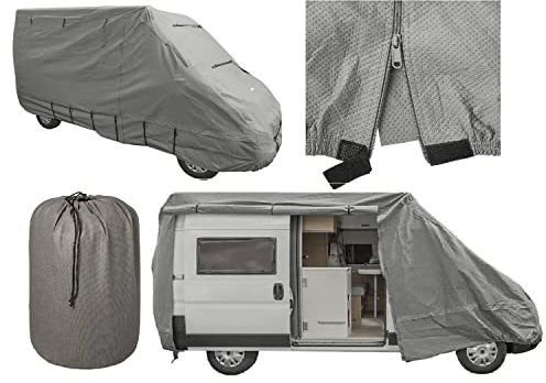 Abdeckplane Wohnwagen und Kastenwagen mit Reißverschlüssen, atmungsaktiv, wasserfest und UV-beständig 655x210x227 Wohnwagenschutzhülle kompatibel für FIAT Ducato 630 (X250/X290)