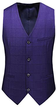 Youllyuu Steampunk midjerock herr rutig Gillet smal social fest ärmlös jacka klänning kostymväst, 712-Lila, XL