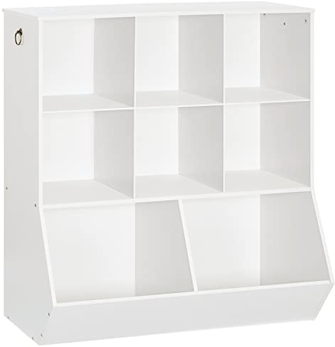 HOOBRO Kids Bookshelf, Toy Storage Organzier with 8 Cubicles, Bookcase Footboard, Bookshelf for Kids, for Playroom, Nursery, Bedroom, and School, White WT35CW01G1