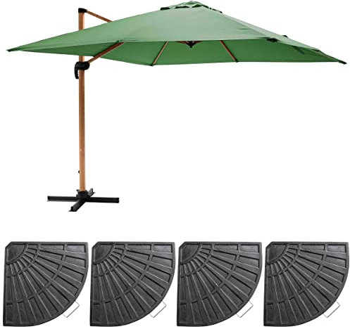 Oviala Parasol déporté 3x3m et 4 Dalles lestées Effet Bois Vert Cactus