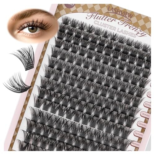 LASHVIEW Wimpern-Extensions-Cluster 168pcs D Curl Cluster Wimpern Extensions Natürlicher Look Super Dünnes Band & Weiche Wiederverwendbar 9-16mm MIX (56D)