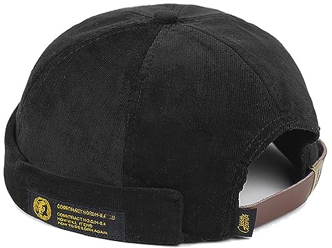 XYIYI Herren-Kordsamt, randlos, Dockermütze, Matrosenmütze, Arbeitermütze, Rollmanschette, Retro-Mütze