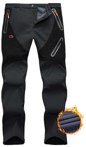 Pantaloni Uomo Sci Neve Impermeabili Softshell con Fodera in Pile per Snowboard, Escursionismo, Zip Gamba-Grigio + Nero-2XL