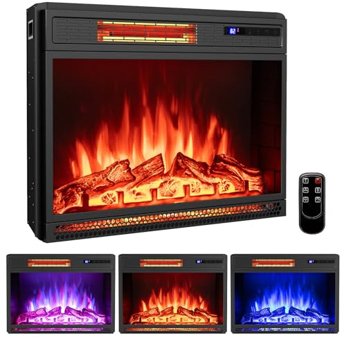 TANGZON 25 Recessed Electric Fireplace, Inset Freestanding Fire Heater with Flame Colors, Brightness, Remote Control & Thermostat (25, 900W/1800W, 3 Flame Color, 4 Brightness, with Logs)