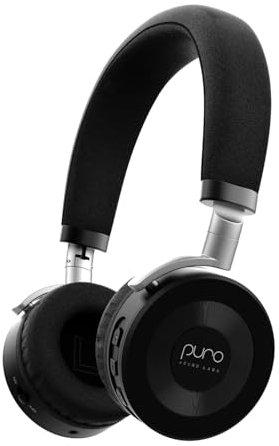 Puro Sound Labs JuniorJam Plus Lautstärkebegrenzende Kopfhörer für Kinder, sicherer Audio-Schutz für Gehör - Einstellbare Bluetooth-Kopfhörer für Tablets, Smartphones, PCs (Schwarz)