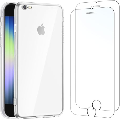 NEW'C Hülle für iPhone SE 2020, iPhone SE 2022 - Ultra Transparent Silikon Weiches TPU Gel und 2 × Panzer Schutz Glas für iPhone SE 2020, iPhone SE 2022