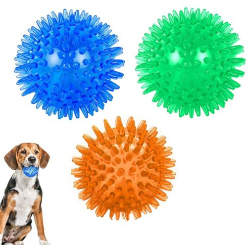 KOMUNJ 3 Stück Quietschendes Hundespielzeug, Kauspielzeug für Hunde, Stachelball, Wurfspielzeug für Welpen, Geeignet für Kleine und Mittelgroße Hunde zum Kauen