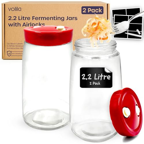 2,2 l Gärglas mit Entlüftungsventil mit 1-Wege-Entlüftung – 2 Stück Gärglas für Kefir, Kimchi, Sauerkraut, Kombucha- und Sauerteigstarter
