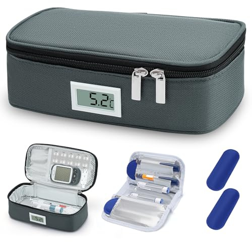 LYtech Borsa Termica per Insulina con Display della Temperatura e 2 Pacchetti di Ghiaccio Custodia Organizzatrice per Medicamenti Refrigerati Astuccio di Diabete
