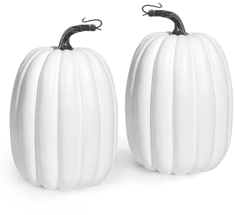 Artmag 8 Inch Large Artificial Pumpkins, 2PCS Big White Faux Foam Harvest Pumpkins for Fall Autumn Thanksgiving Seasonal Holiday Decor