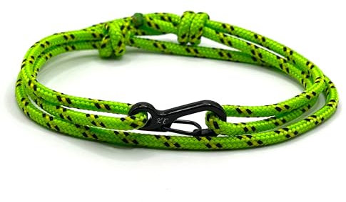 Paracord Carabiner Bracelet - Sturdy Adjustable Cord with Black Clip | Durable Survival Band | Handcrafted Men's Bracelet (Neon Green)