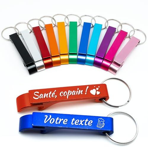 Porte-clé décapsuleur personnalisé avec Texte, icônes et décorations personnalisables, prénom, cadeau invités de mariage, aluminium avec gravure laser