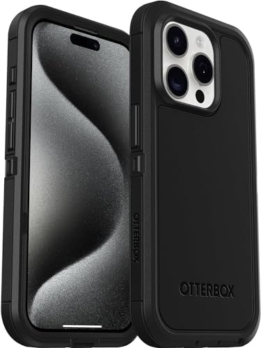 OtterBox Schutzhülle für iPhone 15 Pro (nur), Defender Series XT, ohne Bildschirm, mit Umhängeband, mikrobieller Abwehrschutz, keine Einzelhandelsverpackung, Schwarz