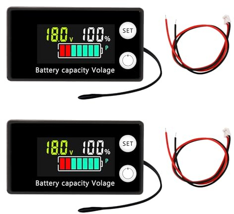 diymore 2PCS Battery Meter 12V 24V 36V 48V 60V 72V 84V, Battery Indicator DC 8-100V Battery Capacity Monitor with Alarm Temperature for Cars Boats RV