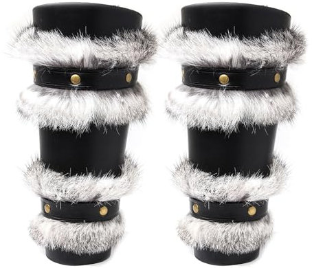 Zgehnao Handgelenkschoner, Plüschbesatz, Herren, Cosplay, verstellbare Metallloch-Handschuhe, schützen Armschienen
