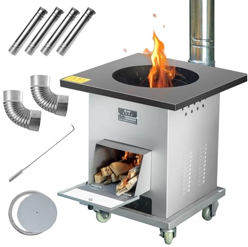 Cocina de Leña para Exterior de Hierro, Cocina Economica de Leña con Tubos de Chimenea, Estufa de Leña para El Hogar, para Cocinar Al Aire Libre, Calefacción(60cm(23.62in))