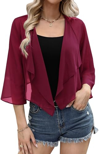 Aottori Bolero Mujer Cuello en V Manga 3/4 Gasa Ligero | Verano, Chaqueta, Fiesta, Toreras, Elegante, Corta, Shrug, Top, Casual, Abrigo, Primavera Otoño