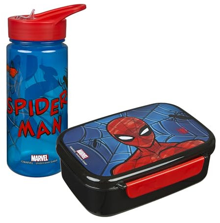 Scooli - Spider Man Set de Vaisselle pour Enfants - Set composé d'une boîte à Pain et d'une Gourde - idéal pour l'école ou Le Jardin d'enfants - à partir de 4 Ans - en Plastique - sans BPA