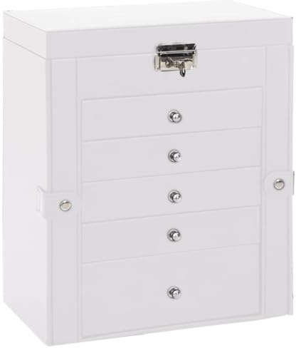 vidaXL Schmuckkästchen 6-Schichten mit Spiegel Abschließbar Weiß, Schmuckkasten, Schmuckkoffer, Schmucktruhe, Schmuckbox, Schmuckorganizer