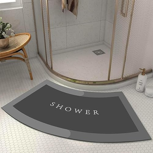 Gebogene Badematte für runde Dusche, rutschfester Kieselalgenschlamm, schnell trocknender Eckteppich, super saugfähig, Quadrant-Duschmatte für runde Badezimmer (C, 40 x 75 cm)