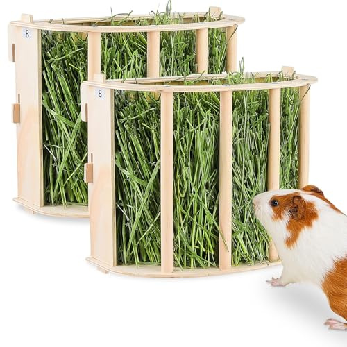 Guinea Pig Hay Feeder Wooden Rabbit Hay Feeder Big Volume Hanging Hay Rack Guinea Pig Cage Accessories,2Pcs