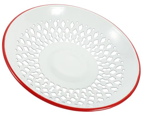 Veemoon Enamel Drain Basket Hollow Fruit and Kitchen Washing Basket Red Household Draining Plate for Fruits and Snacks