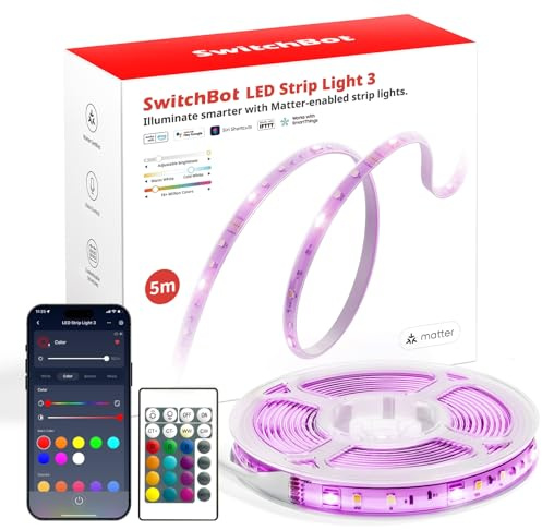SwitchBot RGBCCT LED Streifen, Kompatibel mit Matter, APP und Fernbedienung | 72LEDs/m, Kompatibel mit Alexa, Apple Home, Google Home, Musik-Sync, Szenenmodi, LED Lichtleiste für Schlafzimmer, Wohnzimmer