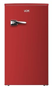 VOK Frigorífico Bajo Encimera de 85 L - Altura 84 cm, Cool Zone(-2~8°C), Cajón de Verduras, Bajo Consumo Energético, Diseño Retro en Rojo