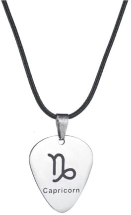 PAURO Herren Edelstahl Kreative Sternzeichen Gitarre Plektrum Anhänger Halskette Horoskop Schmuck Silber Schwarz Steinbock