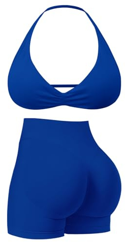 Workout Sets for Women 2 Piece Strappy Halter Sports Bra Scrunch Butt Shorts Gym Sets Yoga Outfits Seamless Tracksuit