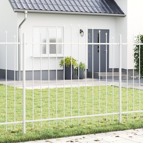 vidaXL Gartenzaun 4 pcs Weiß 170 x 165 cm Pulverbeschichteter Stahl, Garten und Terrasse, rechteckig, modernes wasserfestes Finish, robuster Raumteiler, Gartenzaun