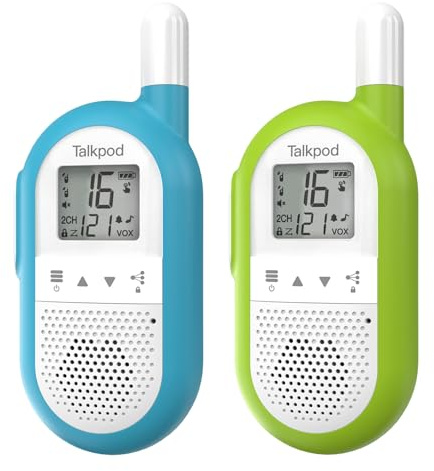 Talkpod Familien Walkie Talkie 2er Set - ergonomisches Walkie Talkie Kinder & Erwachsene Pmr446 Funkgeräte Set - aufladbar, einfache Kopplung, LCD-Display, 16 Kanäle, bis 4 km Reichweite
