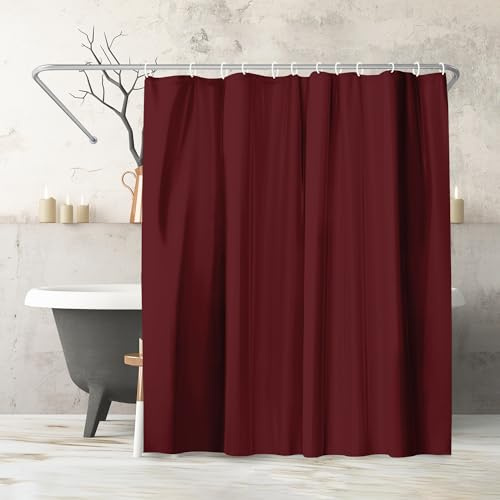 Americanflat Tenda Doccia 180x200 cm Borgogna a Tinta Unita - Tenda per Doccia con Anelli in Metallo e 12 Ganci - Shower Curtain per Bagno Resistente all'Acqua in 100% Poliestere