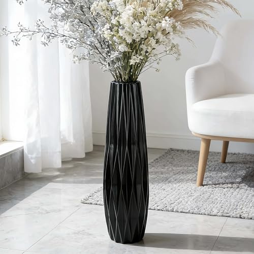 JIDOFUE Große Schwarze Keramik 45CM Vase,17.7 Hoch,Dekorative Vase für Wohnzimmer,Schlafzimmer und Büro,Perfekt für Pampasgras und Blumenarrangements