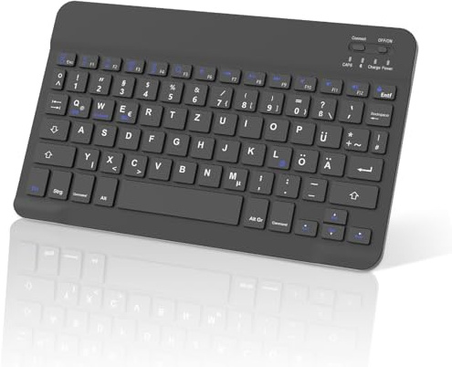 FOGARI Wireless Bluetooth Tastatur für Tablet iPad, Samsung, Lenovo, Xiaomi | Lightweight Portable USB-C Wiederaufladbar Keyboard Kompatibel Windows, Android, IOS, Deutsche Layout QWERTZ, Schwarz