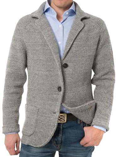 Herr kavaj stickad cardigan sjal krage knapp stickad cardigan tröja slim fit kabel stickad knapp ner tröja, GY1, L