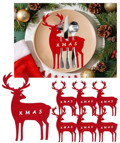 6 Stück Weihnachten Bestecktasche, Beiktehy Filz besteckhalter Serviettentaschen für Besteck 15x12cm bestecktasche Weihnachten Dekoration Tischdeko Besteckbeutel