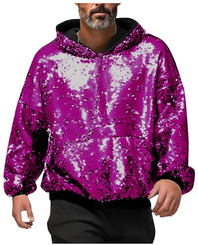 Costume di Carnevale con paillette, con cappuccio, da uomo, casual, da discoteca, con cappuccio, con brillantini, sottile, per feste e danze, O viola chiaro, XXL