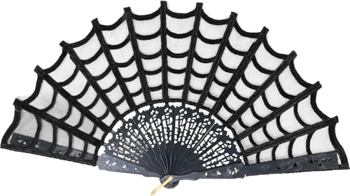 MIMIKRY Schwarzer Spinnennetz Gothic Fächer für Halloween Spinnen-Kostüm Kostüm-Zubehör Klappfächer