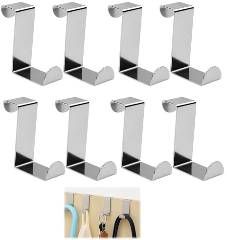 8 PCS Türhaken zum Einhängen, Edelstahl Kleiderhaken Tür, Haken einzeln für die Tür & Fenster, platzsparende Fensterhaken zum Einhängen für Türinnenseite, Kleider Handtuchhaken ohne Bohren (Silber)