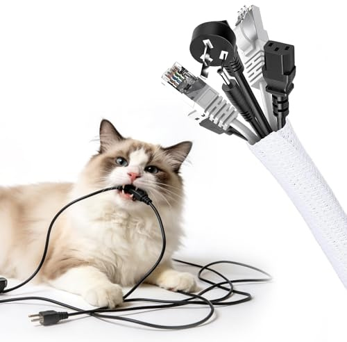 VINATO Gaine Cable Informatique 6m, Range Cable Gestion Ø13-20mm - Coupe et Retardant au feu pour Cinéma Maison, PC, Voiture Blanc